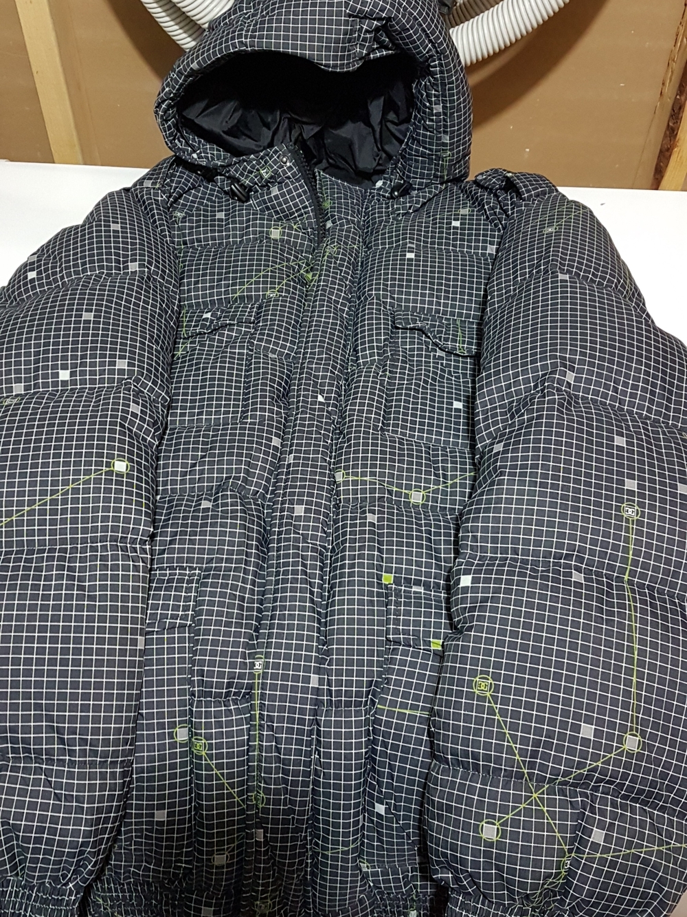 DC Black Grid Puffer Jacket with Lime Accents